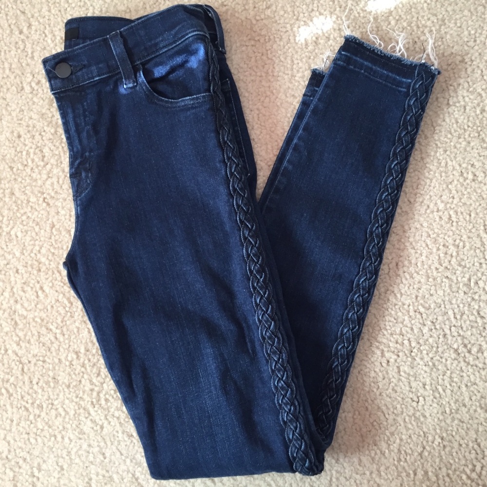 J Brand Super Skinny Mid-Rise Jean with braid